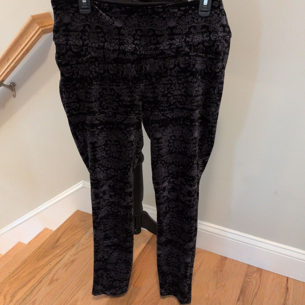 Suavé Knit Corduroy Tummy Control Leggings Black Damask Flocked Velour L Large